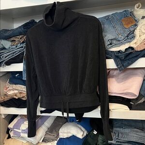 Sweaty Betty Black Drawstring-Waist Turtleneck Sweater